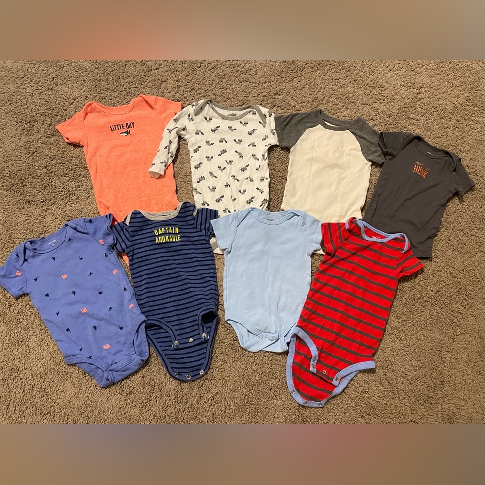 Set of 8, 6 month bodysuits, baby boy